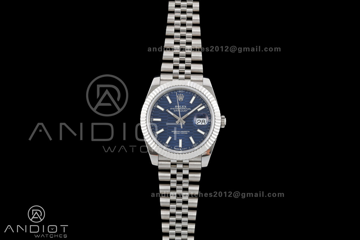 DateJust 41 126334 QF 1:1 Best Edition Blue Textured Stick Dial on Jubilee Bracelet JH3235 (Free Sprung)